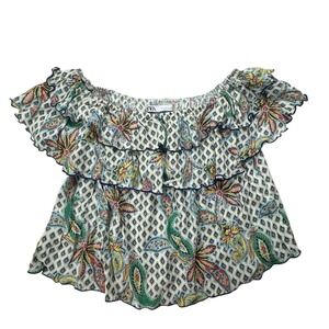 Zara Babydoll Top Womens Small Paisley Ruffled‎ Romantic Off-Shoulder Coquette S